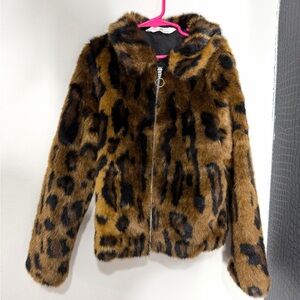 H&M Leopard Print Faux Fur Kids Jacket size 8/10